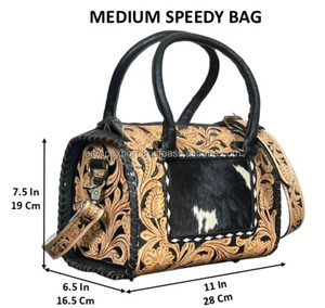 Luxury Designer Cowhide Hair On <b>Leather</b> Medium Speedy Bag for Women's Hand <b>Tooled</b> Western Crossbody Handbag Travel Duffel Bags - Product Image 2