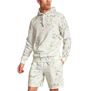 Ensemble de vêtements d'été respirant et à séchage rapide pour hommes, streetwear, survêtement, ensemble de sport en coton 100% avec logo, sweat à capuche en molleton et short pour hommes - Product Image 1