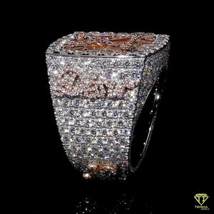Lab Grown Diamond Round Cluster Signet <b>Ring</b> Iced Out Hip Hop Statement <b>Ring</b> Luxury Men's Baguette Halo <b>Cocktail</b> <b>Ring</b> - Product Image 6