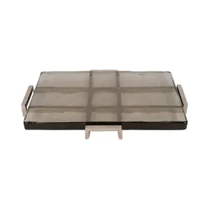 Square Glass Serving Tray With Metal Handles Minimalist Design Durable <b>Decorative</b> <b>Plate</b> - Product Image 2