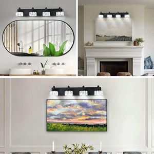 Moderna Lámpara de Vanidad LED de 4 Luces en Negro Mate con Elegantes Pantallas de Cristal Contemporáneas para Aplique de Pared de Baño - Product Image 5