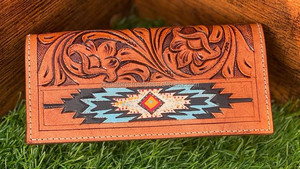 กระเป๋าสตางค์ผู้ชายแบบตะวันตกลายดอกไม้หนังแท้คาวบอยทำด้วยมือแกะสลักด้วยมือล่าสุด - Product Image 3