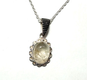 Natural Golden Rutilated Quartz Pendant, 925 Sterling <b>Silver</b> Gemstone <b>Necklace</b> with Chain Handmade Statement Jewelry Gift - Product Image 1