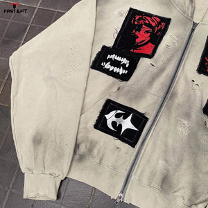 Prix de gros – Sweat à capuche unisexe en coton 100 %, délavé à l'acide, avec patch tissé, de haute qualité, style streetwear, effet vieilli, idéal pour l'hiver - Product Image 6