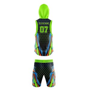 Ensemble de maillots sans manches à capuche personnalisés pour équipe 23, impression par sublimation noire, séchage rapide, uniforme sportif unisexe pour adultes, fusion sans couture - Product Image 3