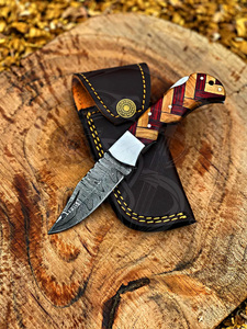 Cuchillo Plegable de Bolsillo de Madera para Camping, Multiusos, de Acero de Damasco, Grado Industrial, para Caza - Product Image 5