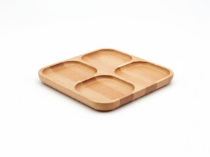 Square Wooden <b>Snack</b> <b>Tray</b> 4 Compartment Serving Board Divided Appetizer Platter Wooden Charcuterie Dish for Nuts Fruits & Treats - Product Image 2