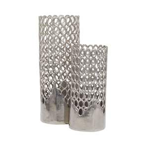 Vase en métal moderne à motif diamant abstrait, pot de fleurs de luxe en laiton antique et argent, centre de table pour la décoration de bureau et de hall d'entrée - Product Image 2