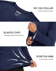 Chemises de bain pour hommes UPF 50+ Rash Guard à manches longues, protection solaire UV, chemises de plage, chemise bleue en polyester, taille adulte - Product Image 3