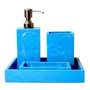 Modern Blue Resin Five-Piece Customized Shape Portable Eco-Friendly Bathroom Set Soap Dispenser <b>Toothbrush</b> <b>Holder</b> Tray Easy - Product Image 3