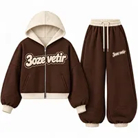 Ensemble survêtement polaire lavé pour enfants, sweat à capuche zippé et pantalon de jogging, style streetwear oversize, deux pièces