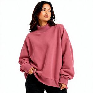 เสื้อสเวตเชิ้ตคอเต่าสีชมพูสดใสทรงโอเวอร์ไซส์ แขนยาว สไตล์ลำลอง สตรีทแวร์ รับผลิตแบบ OEM ODM ขายส่งเสื้อผ้า - Product Image 5