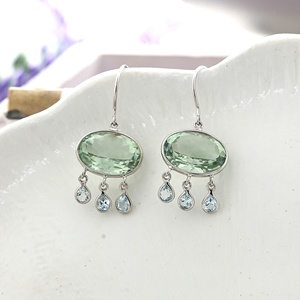 Boucles d'oreilles pendantes en argent sterling 925 avec améthyste verte et topaze bleue, pierres précieuses ovales, bijoux fantaisie, vente en gros - Product Image 1