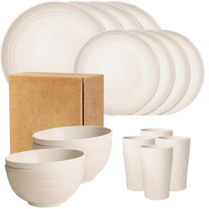 Juego de 16 Platos y Tazones de Paja de Trigo Irrompibles, Aptos para Lavavajillas y Microondas, Estilo Americano, para 4/6/8 Personas, para Fiestas - Product Image 1