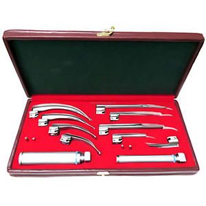 Ensemble de laryngoscopes à fibres optiques certifiés CE ISO Macintosh & Miller, 5 lames droites et 4 lames courbées, vente en gros - Product Image 2
