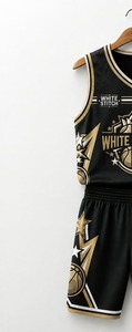 Ensemble de maillot de basket-ball pour femmes White Stitch, noir et or, imprimé par transfert thermique, col rond, sans manches, maille respirante, spandex/nylon - Product Image 6