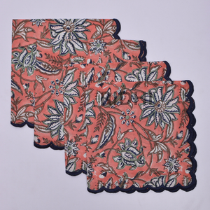 Serviettes de table en coton imprimées florales corail, brodées, réutilisables, pour mariage, hôtel, restaurant, vente en gros - Product Image 2