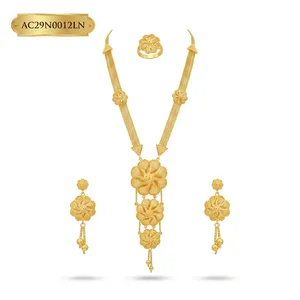 Luxury African Bridal Gold Plated Long <b>Necklace</b> Set for Women Traditional Nigerian Wedding Jewelry with Matching Earrings & <b>Ring</b> - Product Image 2