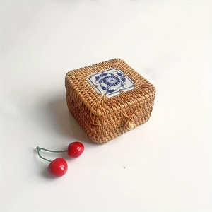 Braided rattan <b>boxes</b> <b>for</b> <b>storage</b> & <b>decor</b> low cost box container with ceramic lid excellent quality - Product Image 3