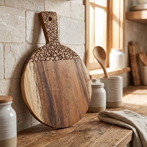 Tabla Redonda de Madera Suar de Grado Alimenticio con Incrustaciones de Cáscara de Coco, Bandeja Grande Natural sin Barnizar, Hecha a Mano en Bali, Regalo Artesanal de Madera - Product Image 2