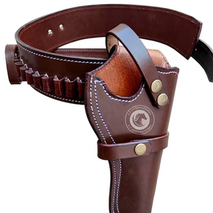 Ceinture de cowboy western en cuir avec étui à holster et passants pour cartouches, sangle réglable, ensemble de transport d'équipement utilitaire pour l'équitation - Product Image 1