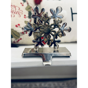 Handicraft Brass Made Christmas <b>Stocking</b> Hangers Snowflake Design <b>Holders</b> for Fireplace Mantle Hooks Silver Color Festive Decor - Product Image 2