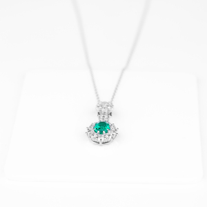 Emerald Halo Jewelry <b>Set</b> Sterling Silver <b>Necklace</b> <b>and</b> <b>Earrings</b> Green Gemstone <b>Bridal</b> Wedding Anniversary Gift for Women Jewelry - Product Image 1