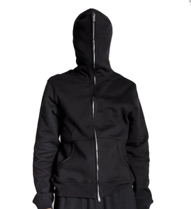 Sweat à capuche pour homme en velours de coton, entièrement doublé polaire, avec fermeture éclair, motifs unis, style streetwear, logo brodé, 360g - Product Image 3