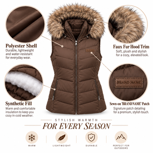 Chaleco Largo Acolchado para Mujer, Chaqueta Acolchada con Capucha para Exteriores, Calidad Premium, Fabricación Personalizada al por Mayor - Product Image 6