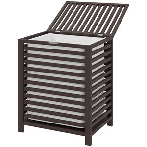 Cesto Portabiancheria in Vimini 55L con Coperchio e Fodera Rimovibile 19.75x14.25x23.5in Colore Caffè - Product Image 1
