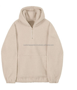 Custom 3D Embroidery Sherpa Quarter Zip Hoodie for Men Heavyweight Oversized Winter Fleece Pullover - Product Image 4