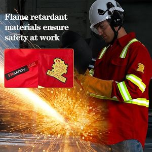 Men's Red <b>Flame</b> Resistant Hi Visibility Work <b>Shirt</b> with Reflective Stripes Long Sleeve 100% Cotton Safety Uniform Workwear - Product Image 3