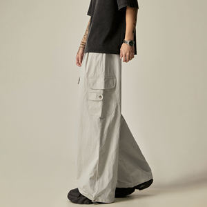 กางเกงขากว้างสไตล์อเมริกันลำลองสำหรับฤดูร้อน กางเกงทรงกระบอกบางเบา แบรนด์แฟชั่นสำหรับผู้ชาย ทรงหลวม แห้งเร็ว สไตล์ทหารพลร่ม - Product Image 3