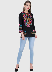 Pantalones de Mujer Twin Feet, Negros, Bordados, de Algodón, Secado Rápido, Corte Regular, Largo Regular, Estilo Étnico, Ropa Casual, Diseño de India y Pakistán - Product Image 3