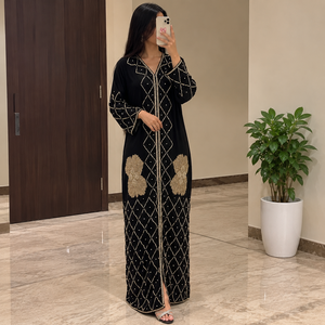 Black Embroidered <b>Abaya</b> Dress Long Sleeve Beaded Muslim Dress Floor Length <b>Wedding</b> Party Wear - Product Image 1