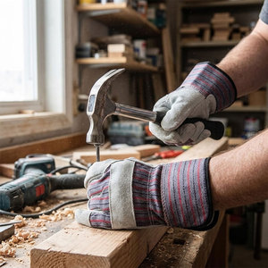 Gants de travail robustes en cuir de vachette pleine fleur avec dos en coton rayé pour la construction et l'industrie - Product Image 4