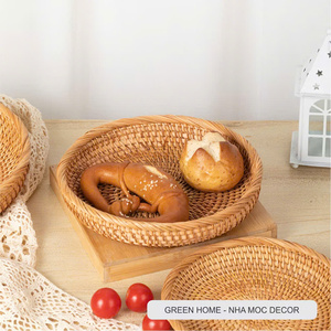 Rattan Woven Circular Fruit <b>Basket</b> Handcrafted Natural Fruit Storage <b>Basket</b> for Kitchen <b>Display</b> Retail Use and Home Decor - Product Image 3