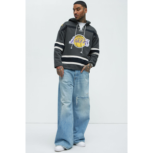 <span class=keywords><strong>Sweat</strong></span> à <span class=keywords><strong>capuche</strong></span> unisexe surdimensionné des <span class=keywords><strong>Lakers</strong></span>, design uni, en molleton de coton, décontracté, avec logo brodé sur le devant, poche, pour l'hiver - Product Image 1