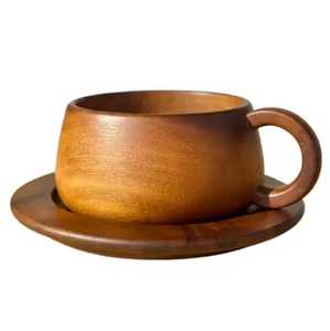 Ensemble de plateaux carrés créatifs en bois pour tasses à café, sculptés à la main en bois foncé, pour tasses à expresso, vaisselle rustique - Product Image 2