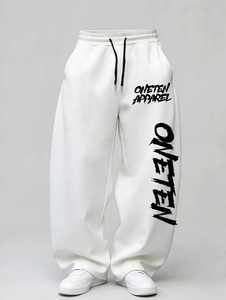 Pantalones Deportivos Blancos para Hombre ONETEN APPAREL, Cintura Elástica con Cordón, Estilo Casual, Bordado con Letras, Algodón de Peso Medio, Otoño - Product Image 4