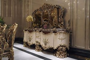 Royal Luxury Solid Teak Wood <b>Console</b> <b>Table</b> Triple Wall Mirror Set <b>Gold</b> Carved Sideboard Cabinet Living Room Buffet Furniture - Product Image 4
