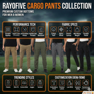OEM Custom Cargo Mens Elastic Waist Pants Casual Trousers Sweats Jogger Pockets Plain Dyed Straight Lightweight - Product Image 3