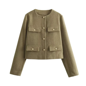 TRAF Manteaux à boutons courts à manches longues pour femmes automne/hiver-Vêtements d'extérieur courts et élégants B - Product Image 2