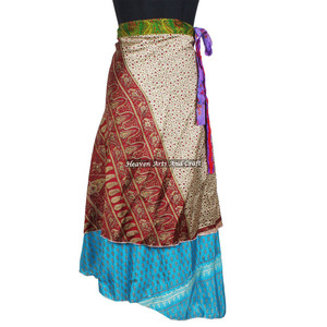 Faldas Vintage de Seda Mágica de 38 pulgadas, Pareo Envolvente, Falda Tubo de 2 Capas Reversible, Sari de Seda Mágica, Falda Larga Envolvente, Seda Mágica Envolvente - Product Image 4