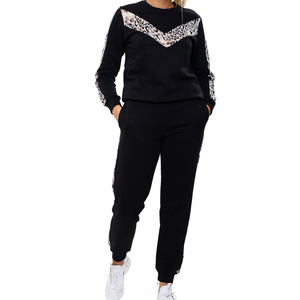 Survêtement unisexe noir uni avec fermeture éclair, manches longues, coupe classique, décontracté, pour l'automne, en polyester/coton écologique, poids moyen - Product Image 4