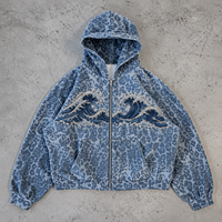 Sweat à capuche zippé en polaire surdimensionné pour homme, brodé Ailes d'ange, collection hiver, assortiments de boutique, catalogue fournisseur marque privée