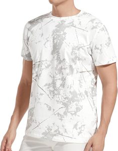 Camiseta de Manga Corta Blanca Estampada para Hombre, Cuello Redondo, Corte Regular, Informal, Transpirable, de Poliéster Tejido - Product Image 1