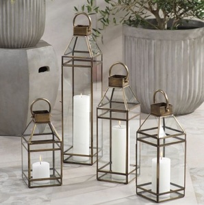 Luxurious Modern Glass Metal Lantern Set 4 Decorative Candle Holder Lantern for Home Wedding <b>Table</b> Decor - Product Image 1
