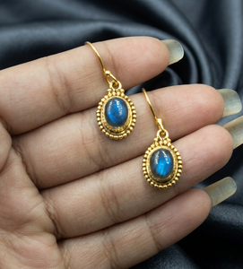 Vintage Blue <b>Fire</b> Labradorite Gemstone Drop Earrings 925 Sterling Silver Rose Gold & Yellow Gold Plated Handmade Jewelry Women - Product Image 6