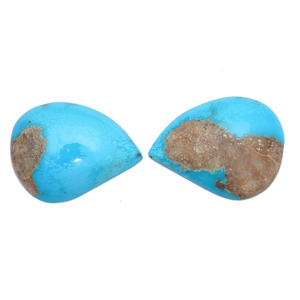 Paire de cabochons en turquoise naturelle d'Arizona, forme poire lisse, taille fantaisie, 16x20mm, pierres semi-précieuses, dos plat, pour bijoux - Product Image 3